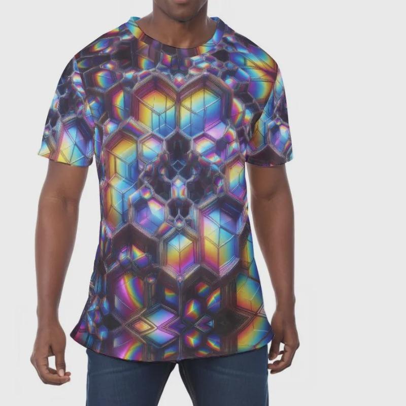 Psychedelic Fractal 3D Print Men Tee Colorful Abstract Crew Neck Casual Shirts Multi Styles
