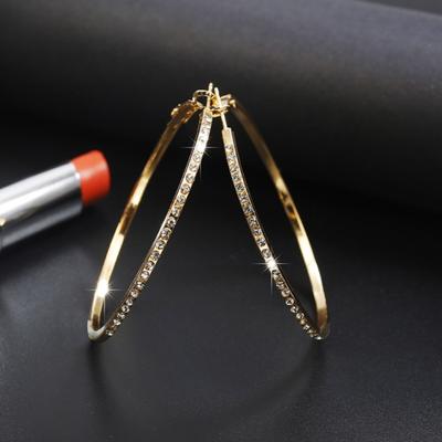 Hoop Earrings Good Touch Exquisite Workmanship Rhinestone Decor Big Circle Loop Women