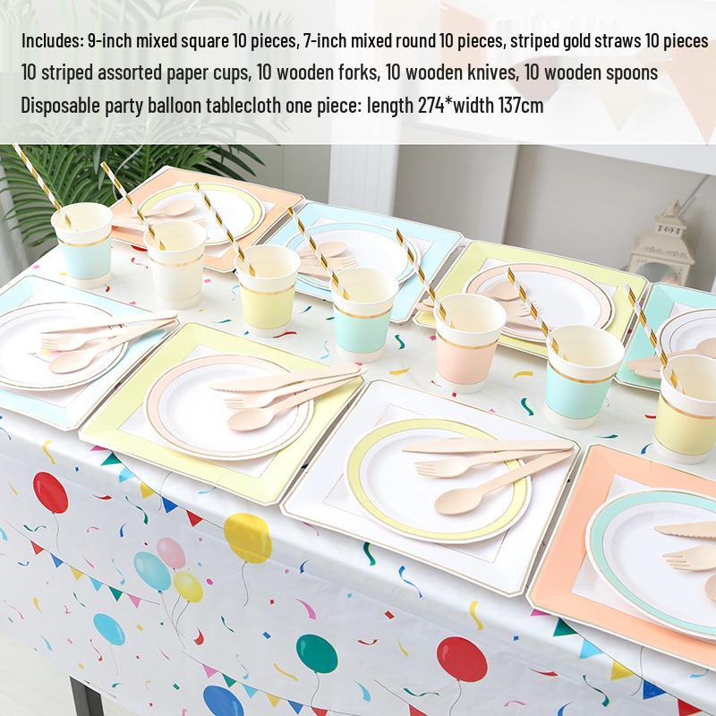 Kids' Party Disposable Tableware: Birthday Tablecloth, Cake Plates, and Dessert Table Decor