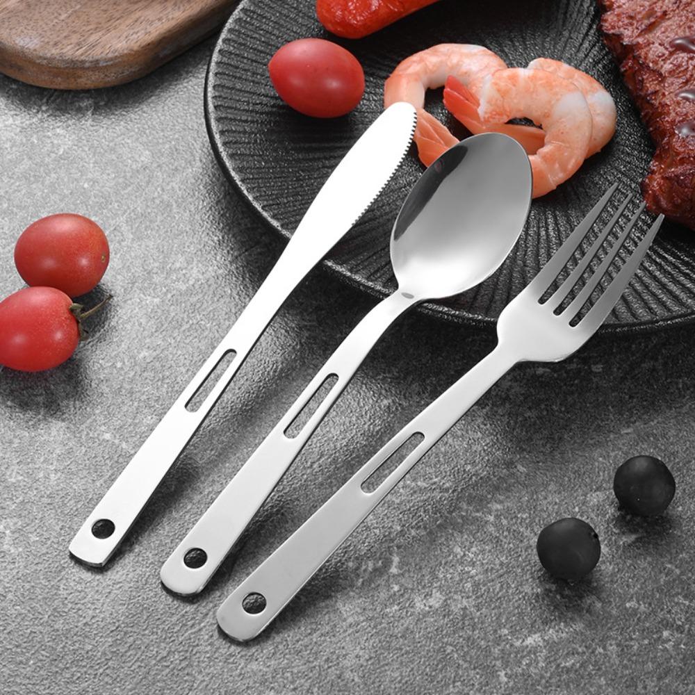 Black/Silver Camping Cutlery Set Stainless Steel Spoon Fork Set Flatware Set  Outdoor