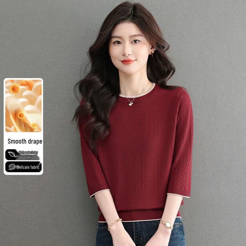 Snowflying Women s Colorblock 3/4 Sleeve Knit Top M