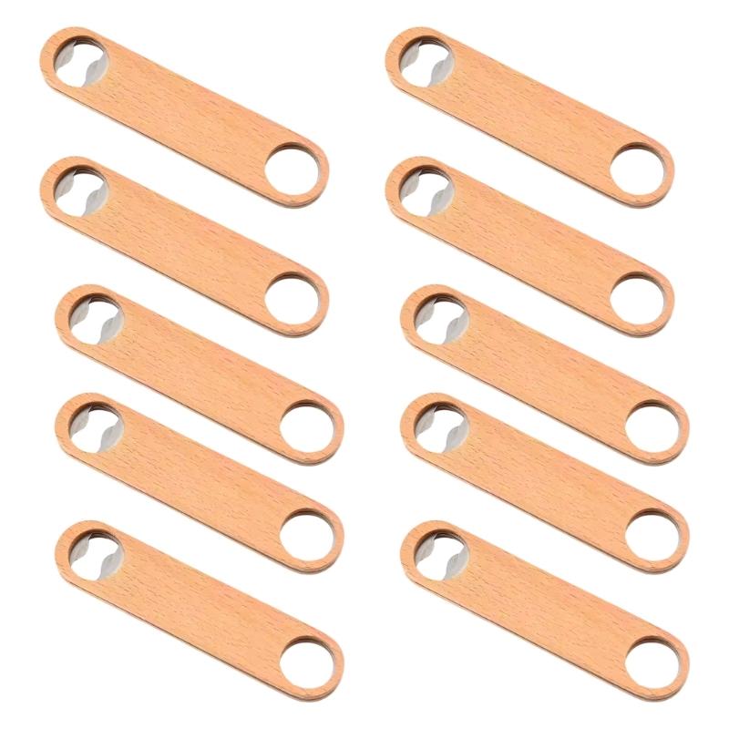 10Pcs Wood Flat Beer Bottle Opener Ergonomic Round Hole Drink Bottle Cap Opener with Comfortable Wood Grip Enduring 1