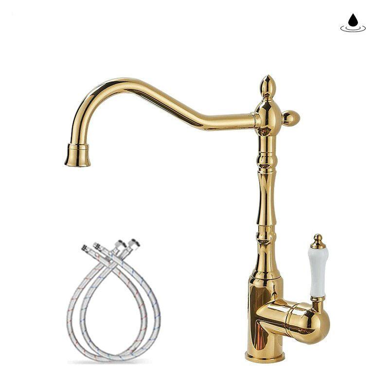 Goldenes Beckenarmatur Chrom Warm- und Kaltwasser-Mischer Antike Waschbeckenarmatur Wasserhähne Das Becken 360° drehbare Armaturen