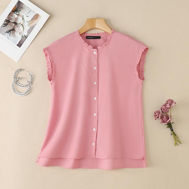 

ZANZEA Women Casual Round Neck Summer Cap Sleeve Blouse 4XL
