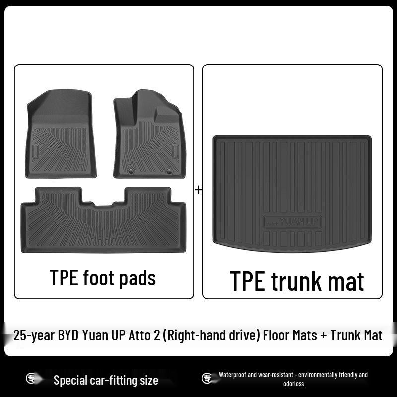 BYD Yuan UP Atto2 RHD Floor Mats: TPE Waterproof Eco-Friendly Trunk & Backrest Mats for 25-Year-Old Models