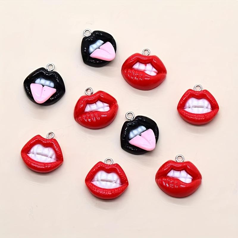 6-piece fun and sexy red lip resin pendant set - hip-hop style pendant, suitable for DIY earrings, keychains, and jewelry making