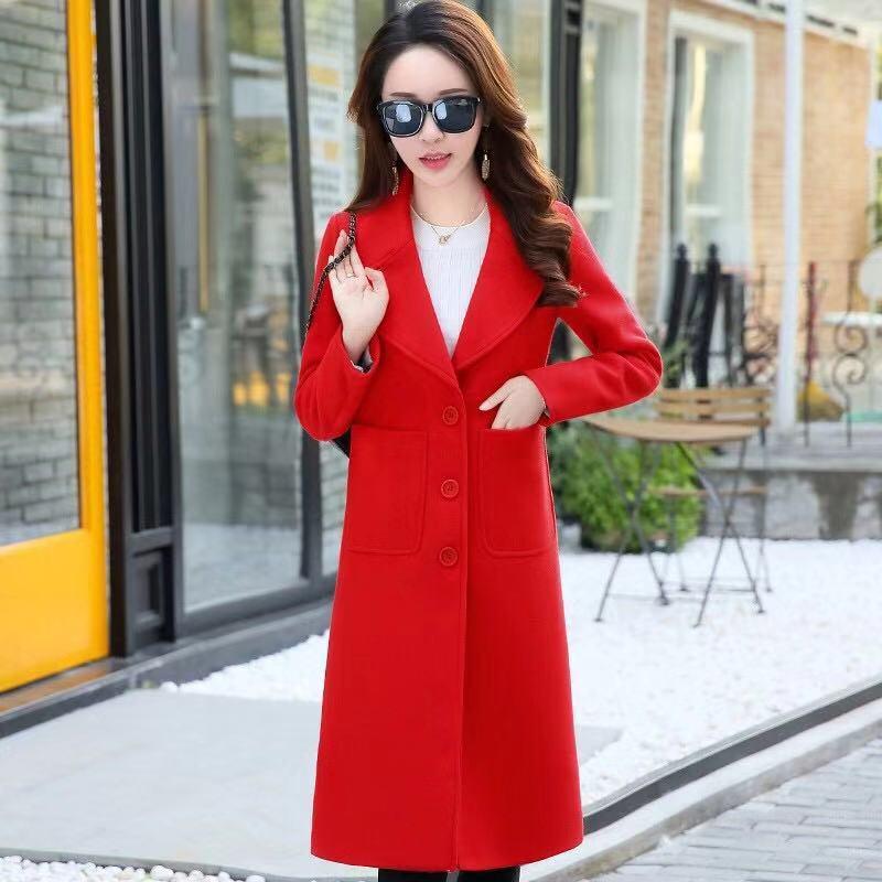 Dámské zimní vlněný dlouhý kabát Ležérní pevné tenké bundy Teplý kabát svrchní oblečení