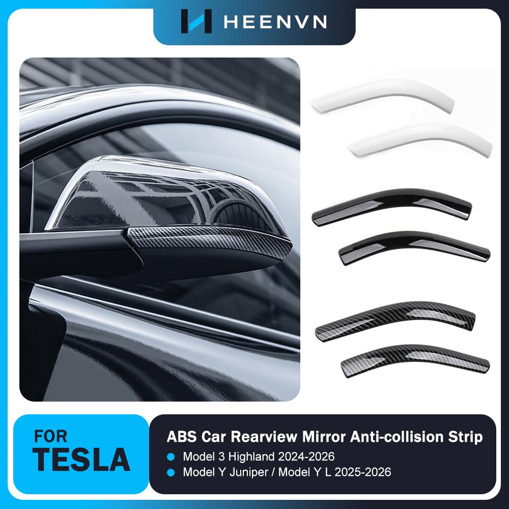 Heenvn 2Pcs Car Rear View Mirror Anti-colision Protector Strip For Tesla Model 3 Highland Model Y Juniper 2025 2026 ABS Carbon