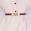 Women's Leather Decorative Buckle Pull-Through Waistband Belt for Skirts and Suits - Punch-Free Design.