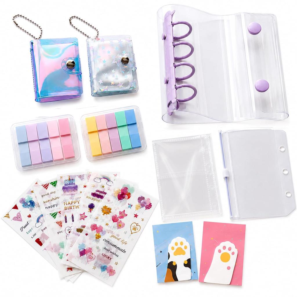 Stationery set gift small girls sticker book mini stickers sticky notes memo (purple)