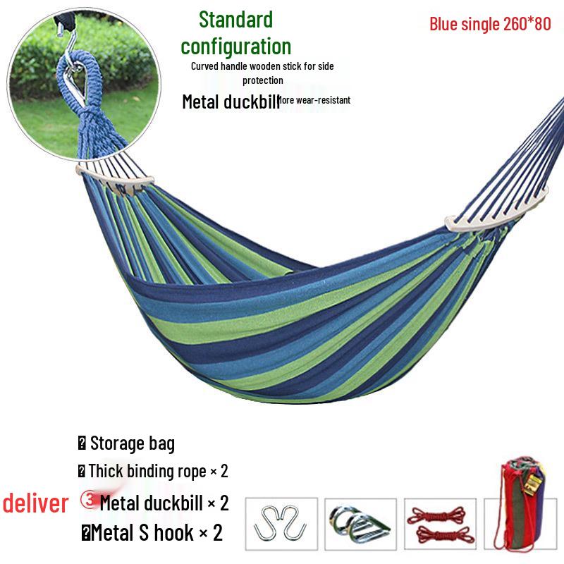 Outdoor Double-Thick Canvas Hammock with Bent Wood Design and Anti-Rollover Feature