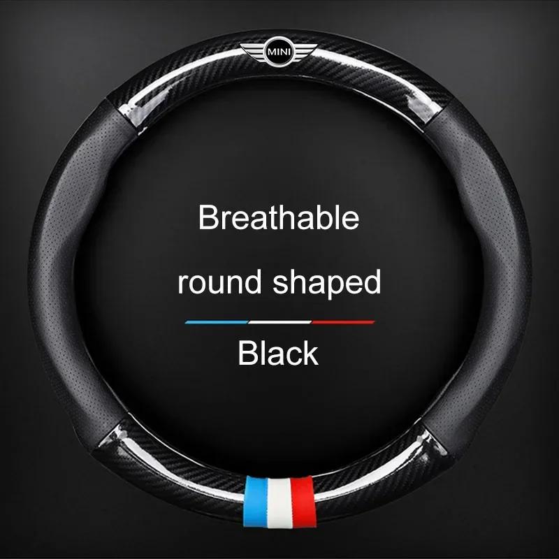 

X5 X7 For BMW Leather Fiber Car Steering Wheel Cover Emblem Carbon Protector Non-slip Wear-resistant For Mini One R53 R56 F55 F5