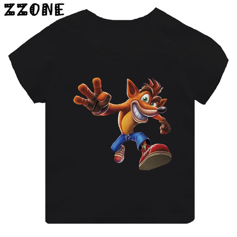 

Гарячий розпродаж Гра Crash Bandicoot Принт Мультяшна Дитяча Футболка для Дівчаток Одяг для Малюків Чорна Футболка з Коротким Рукавом Дитячі Топи 160