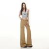 Spring Summer Classic Khaki Big Pocket Low Waist Cotton Stretch Casual Cargo Denim Pants For Ladies Casual Pants Oversize Denim Trousers