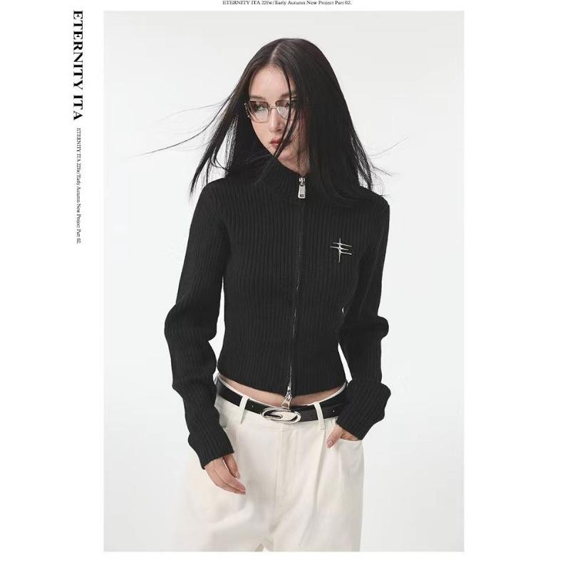 

Y2K серый кардиган на молнии женский винтажный черный укороченный вязаный свитер женский Harajuku хиппи тонкий трикотаж топы куртки S чёрный