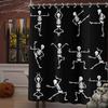 Halloween Shower Curtain, Cartoon Funny Skull Skeleton Dancing Bathroom Decor Curtains Halloween Party Retro Bath Curtain Fabric