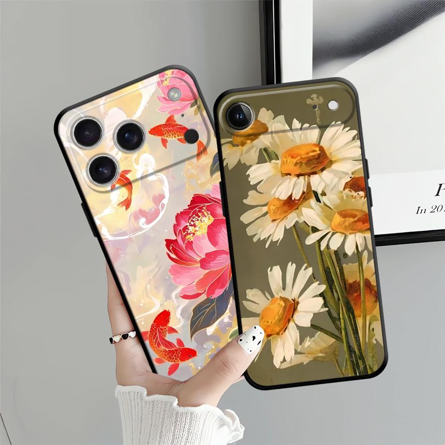 Oil Painting Flower Case for Apple iPhone 17 Pro Max 14 Air 16 XR XS MAX 11 12 15 Pro 7 8 13 Funda Phone Cover