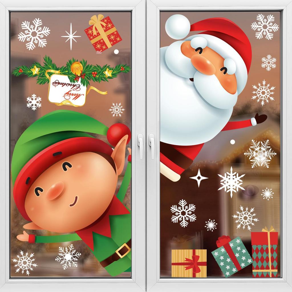 Christmas Electrostatic Stickers: Snowman, Snowflake, Bells - Window & Wall Decorations