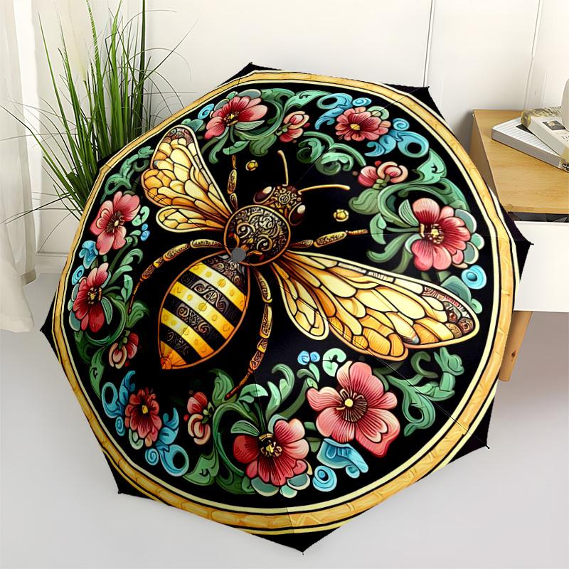 

1pc Honeybee Ornament Automatic Umbrella - Stylish, Durable, with 8-Rib Manual Open Design, Elegant Black Handleyy250920223