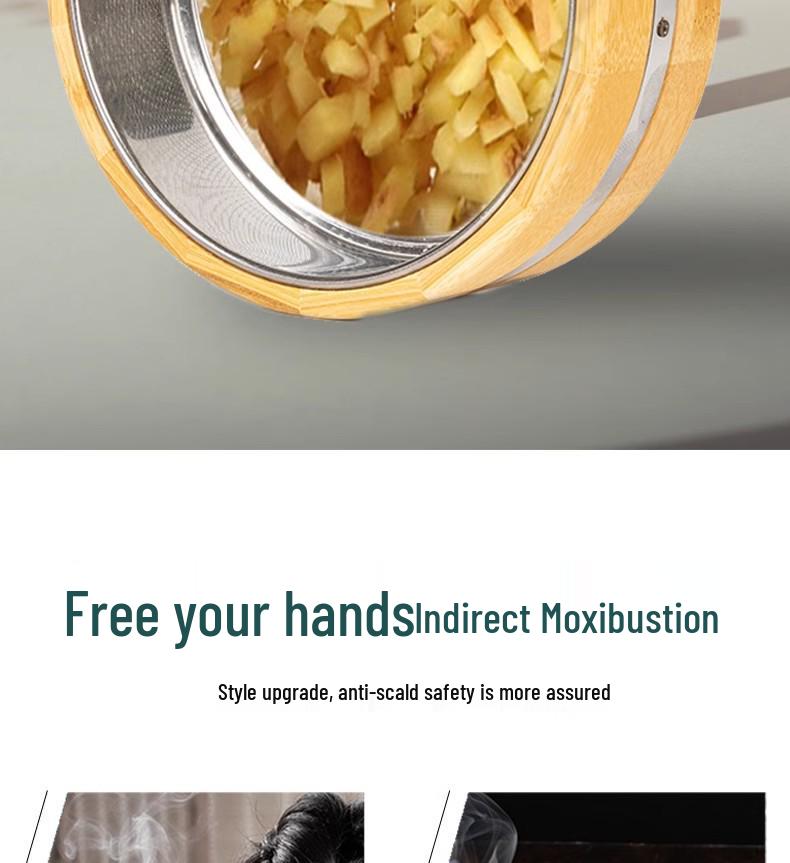 Portable Ginger Moxibustion Box with Lid, Bamboo Moxa Wool Device for Home Therapy