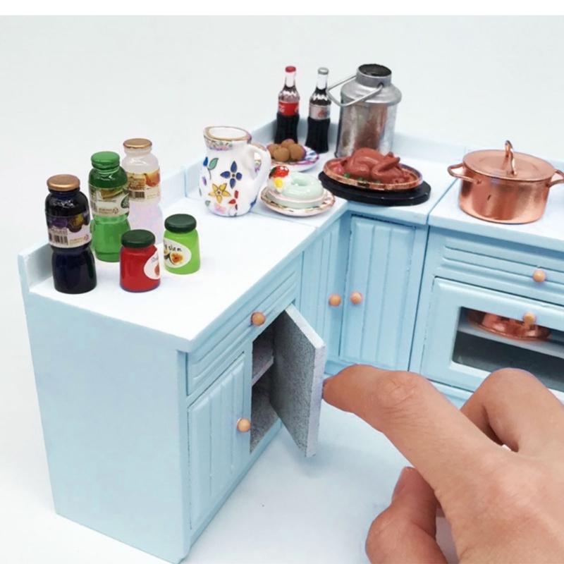 1/12 Dollhouses Miniature Kitchen Cabinet Set with Cooking Stove Kitchen Skin Dollhouses Furniture for Realistic Play
