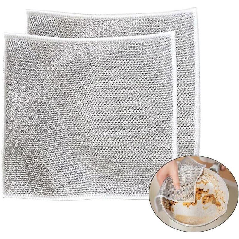 Mehrzweck-Geschirrtücher aus Metall und silbernem Draht für die Trocken- und Nassreinigung. Geschirrtücher doppelt optional