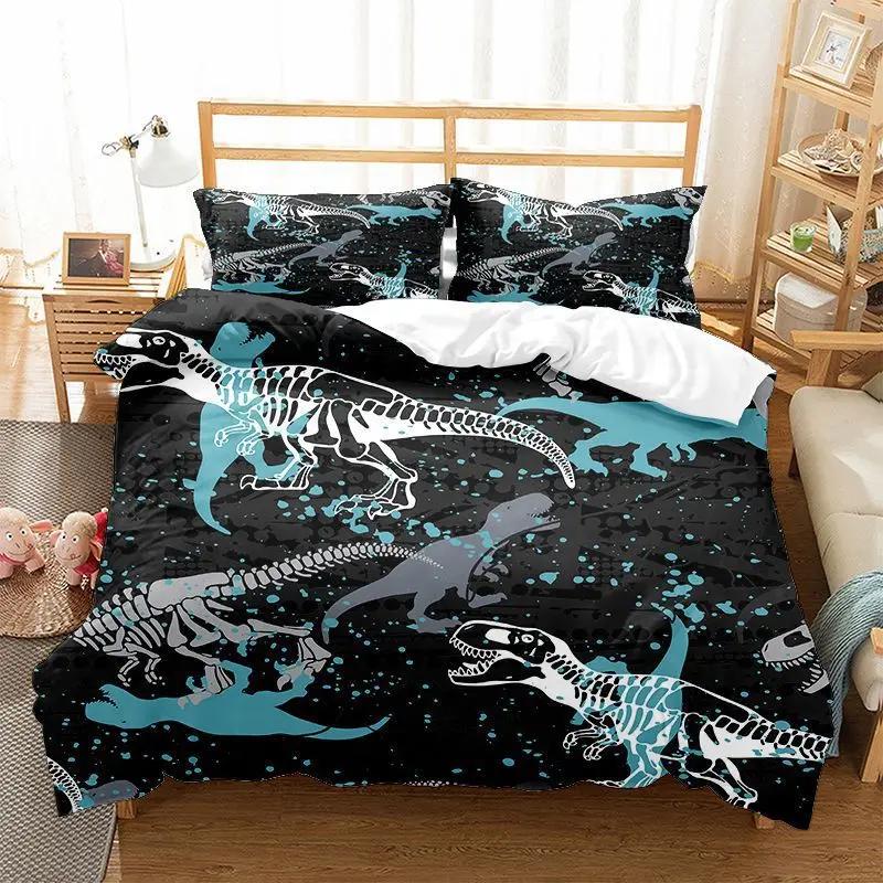 Print Dinosaur Bone Skeleton Child Duvet Cover Bedding Set Microfiber Fabric Bedroom Quilt Set With Pillowcases Double Single