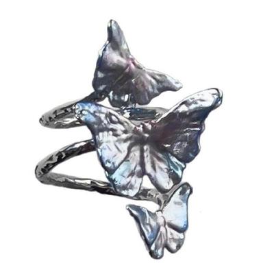 Flexible Size Butterfly Fashion Ring Color Transition Effect Retro Modern Jewelry Adjustable Finger Ring