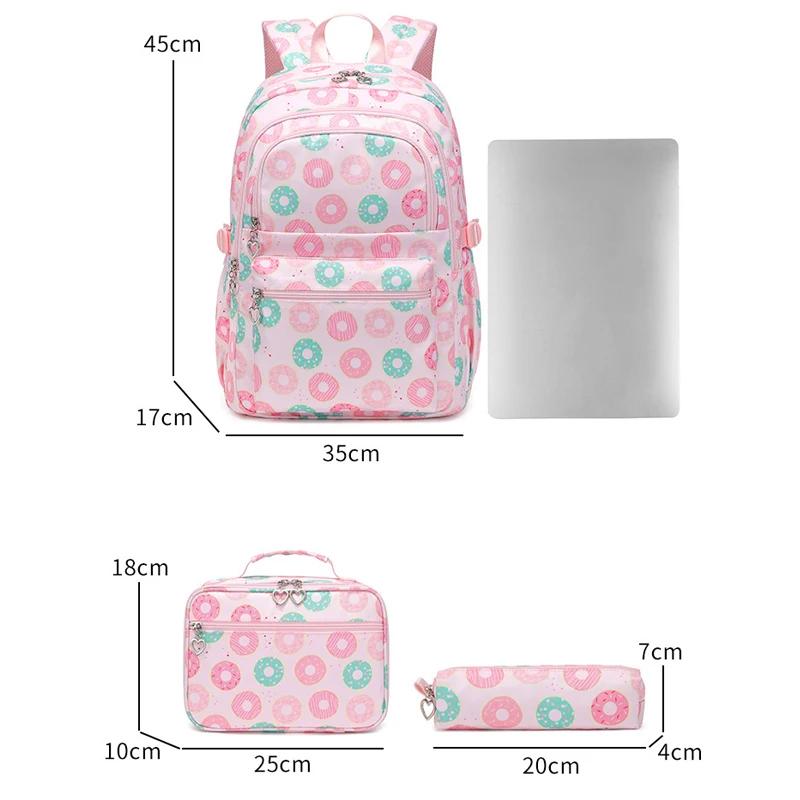 3 Pcs/Set School Bags for Teenage Girls Waterproof Children School Backpack Students Kids Schoolbag With Pencil Case Lunch Box