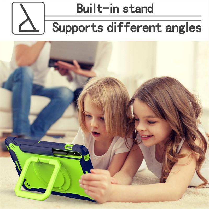 Shockproof Silicone PC Tablet Case With Strap Kickstand Galaxy Tab S7 S8 Plus - Multi Color Options
