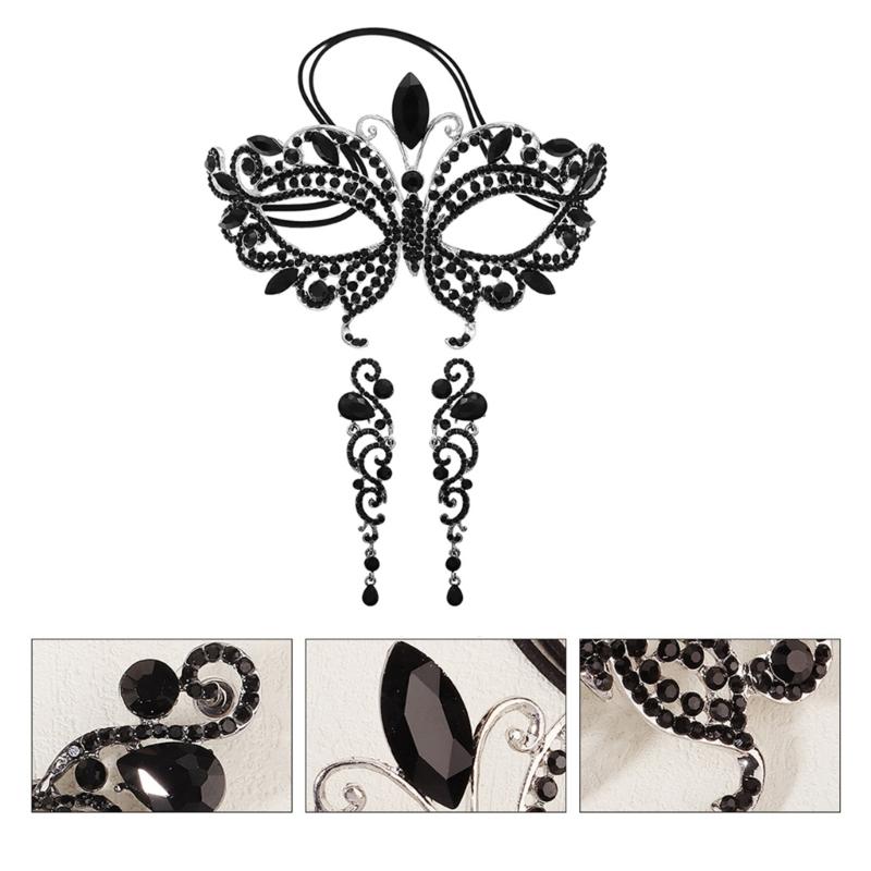 Temperament Rhinestones Jewelry Masquerade Half Face Eye Masks with Adjust Strap