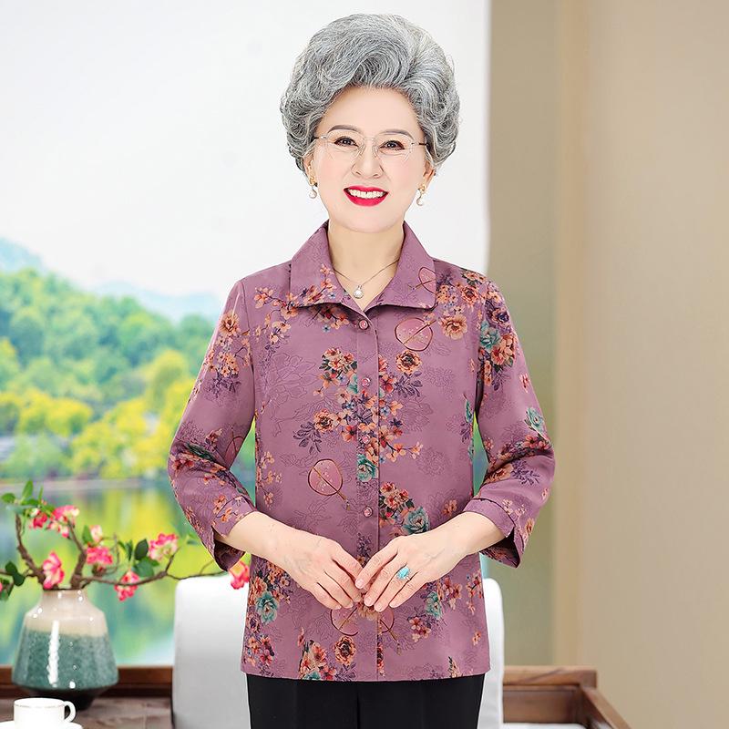 2026 Spring/Summer Lightweight Printed Shirt for Middle-Aged and Elderly Women, Plus Size, Loose Fit, Slimming Mother's Top
