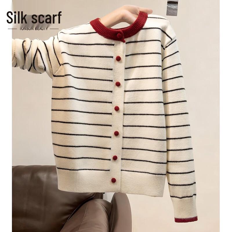 

Women s Contrast Stripe Long Sleeve Knit Top One Size