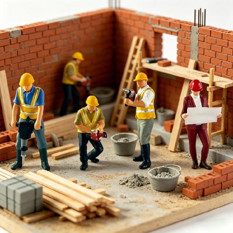 Miniatur 1:64er Maßstab Bauarbeiter Figur Harzmodelle Dioramen Figur Realistische Requisiten Ornamente Geschenk