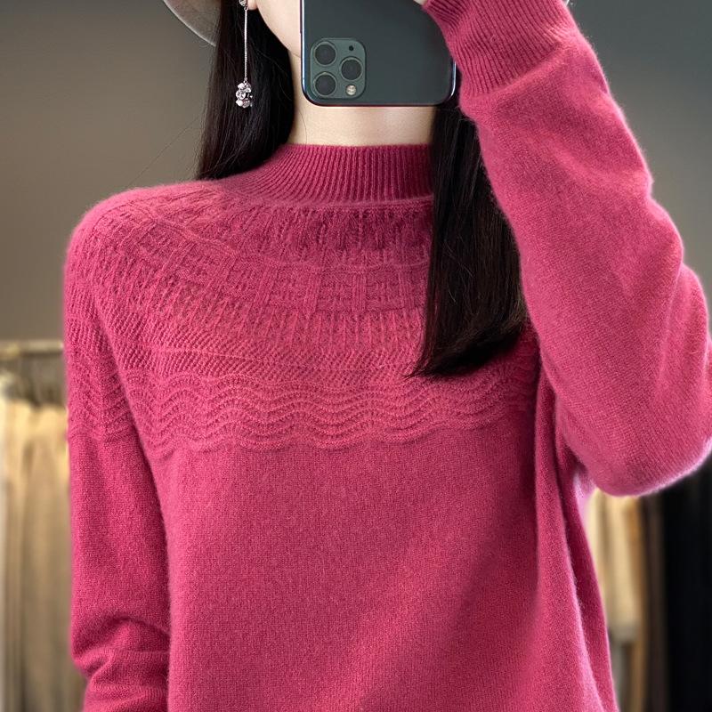 

Autumn and Winter Half-turtleneck Rose Thread Cardigan for Women s Skin-friendly and Warm Knitted Sweater Fashionable and Versatile Base Shirt XXL