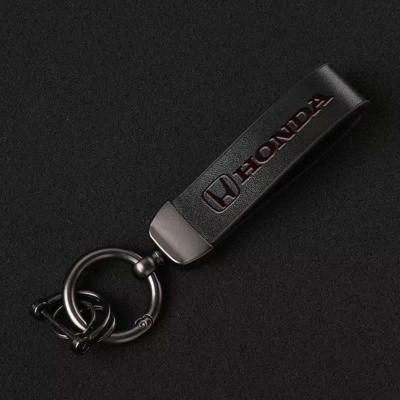 Honda Car Logo Key Chain Metal Leather Keyring Auto Keychain For Honda Pilot Odyssey Civic HR-V Prologue ZR-V Passport Fit Freed SM1