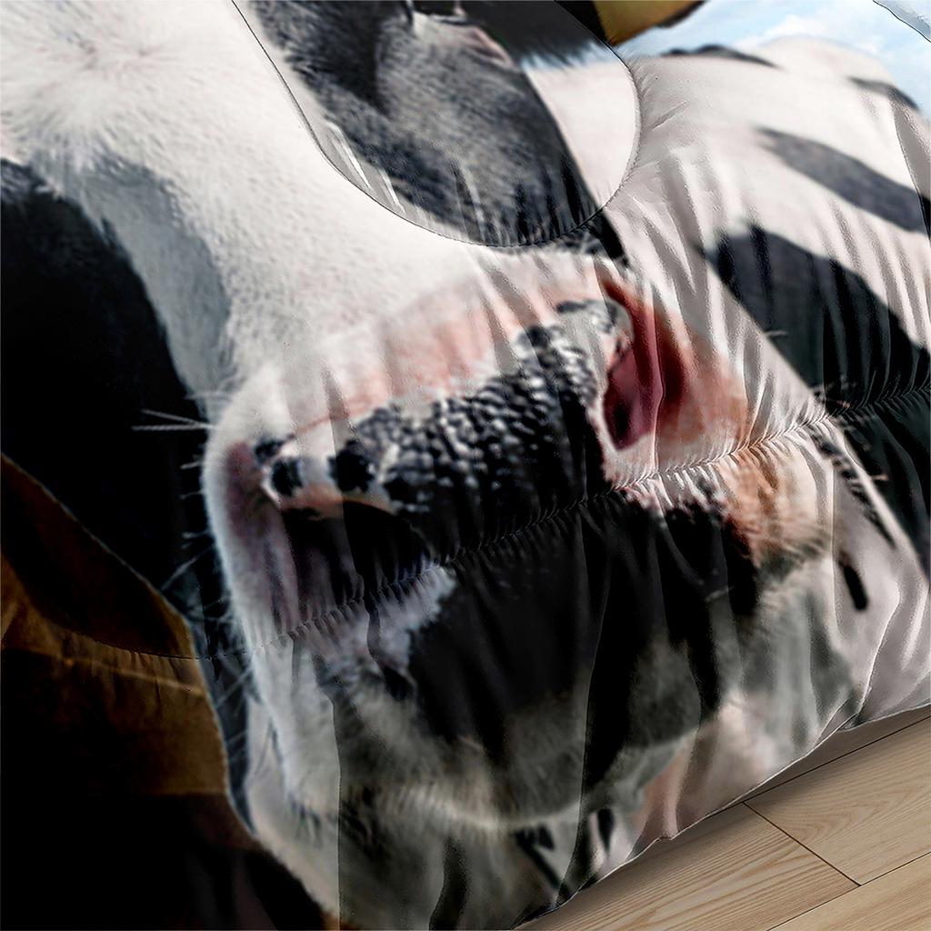 Three-headed Black and White Cow Print Bedding Set (3-piece)