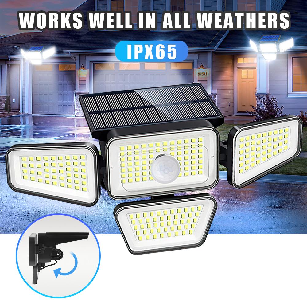 270 LED Solar Wall Light 4 Heads 3000LM 270° LED Street Light IP65 Waterproof Solar Panel Remote Control PIR Motion Sensor Lamp