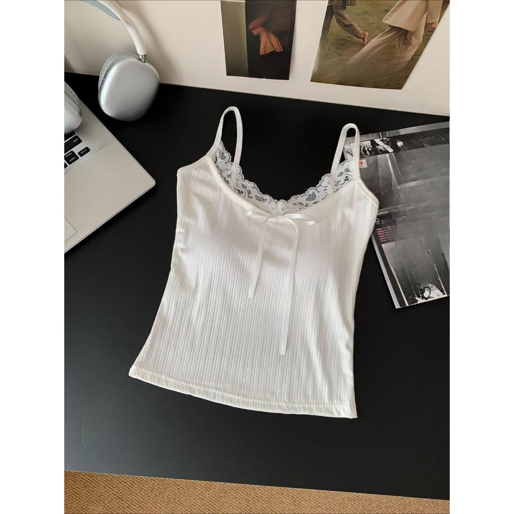 Pit Stripes Camisole Lace Splicing Undershirt Women With Chest Pads Inside The Slim Thin Bottoming Shirt