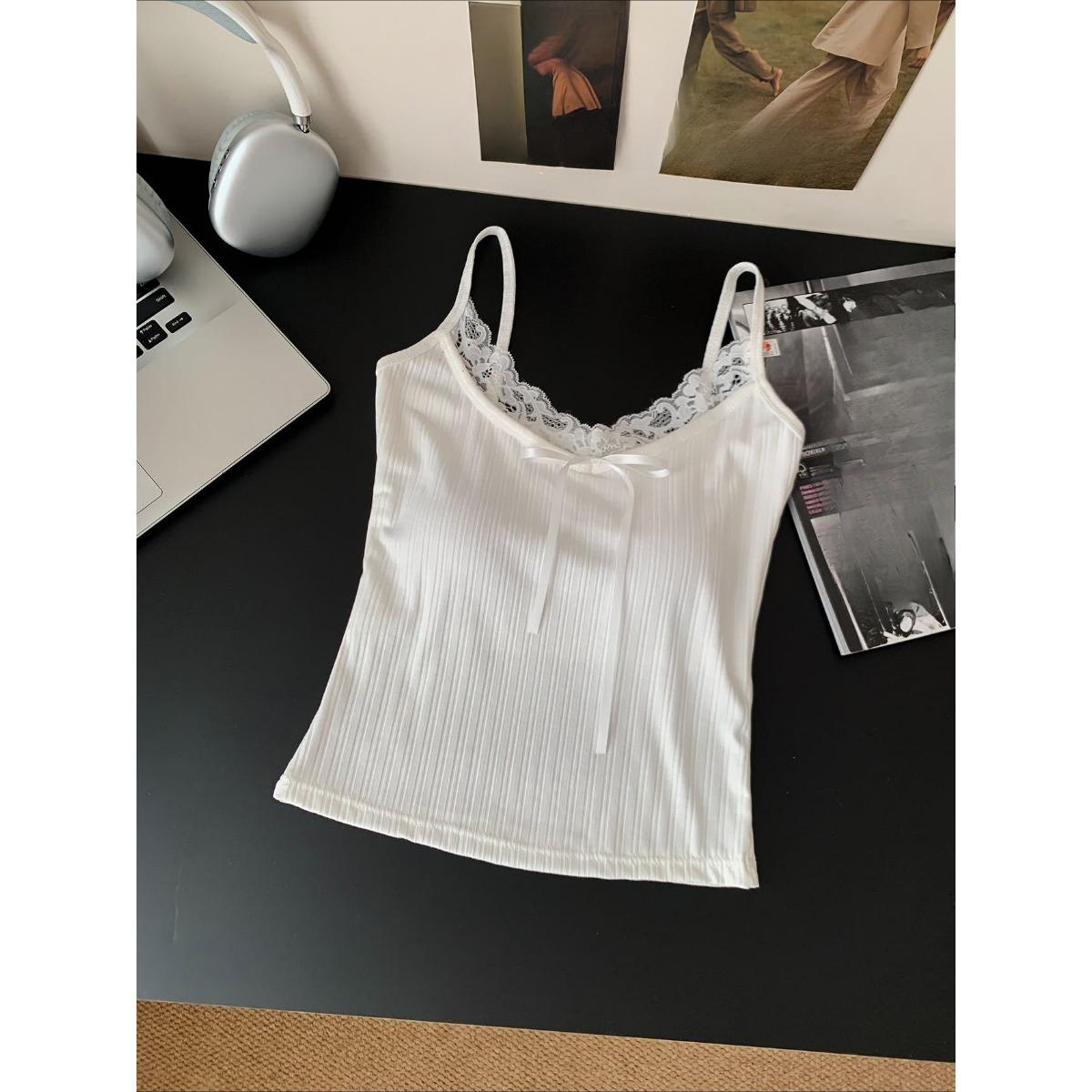 

Кружевная майка с полосками Pit Stripes, женская с нагрудными вкладышами внутри, тонкая рубашка с низом one size белый