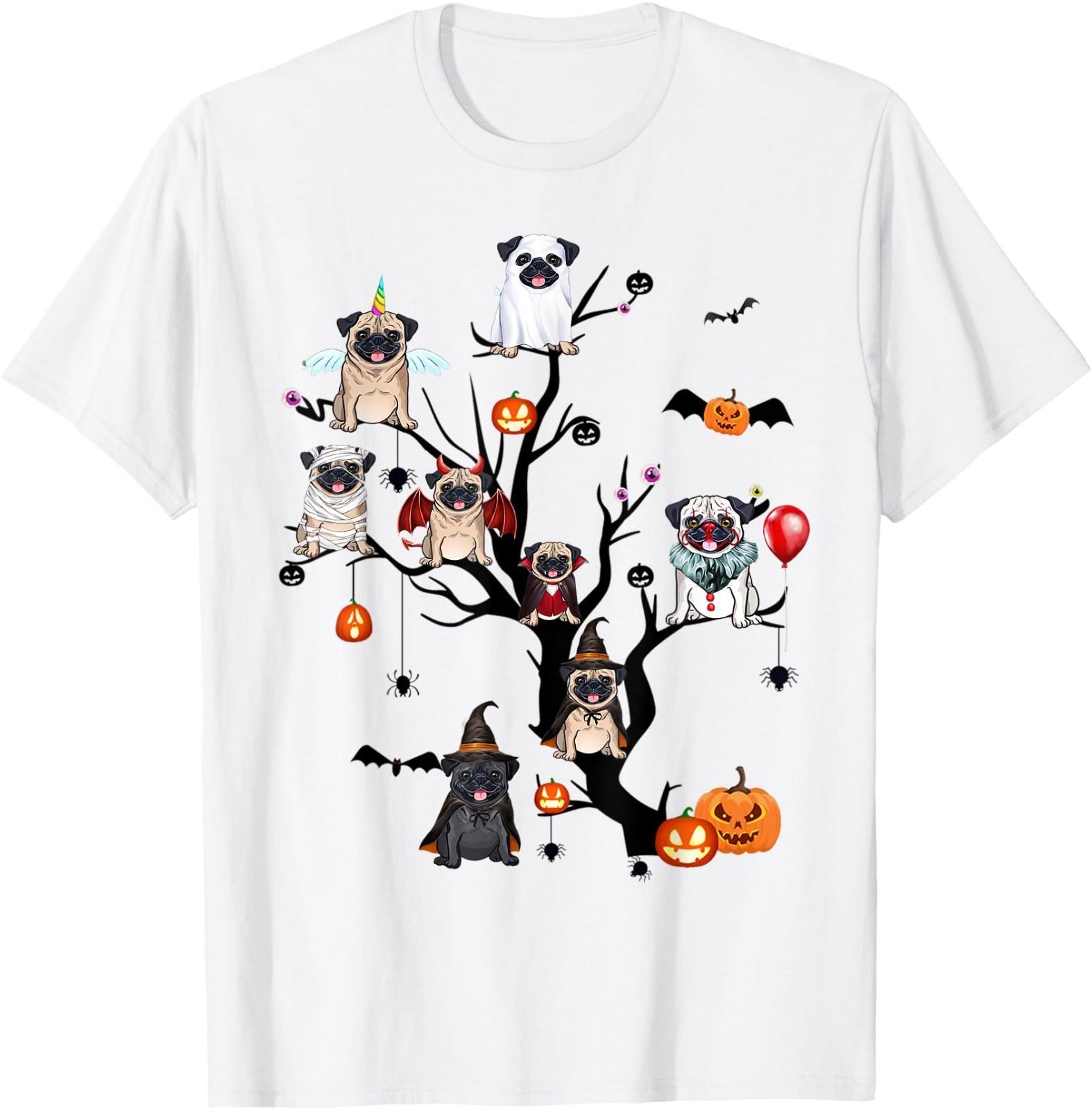 Funny Pug Dog Horror Movies Cute Halloween for Dog Lovers Men T- Unisex T-Shirt M