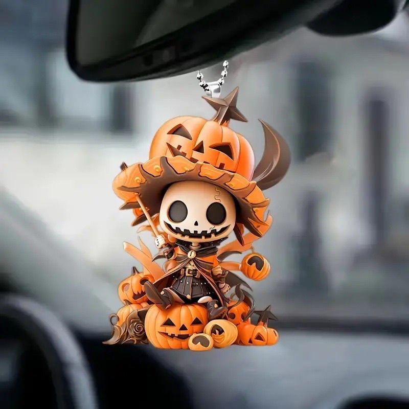 New Halloween Pendant Pumpkin Man 3D Pattern Flat Pendant Acrylic Keychain Bag Pendant Gift