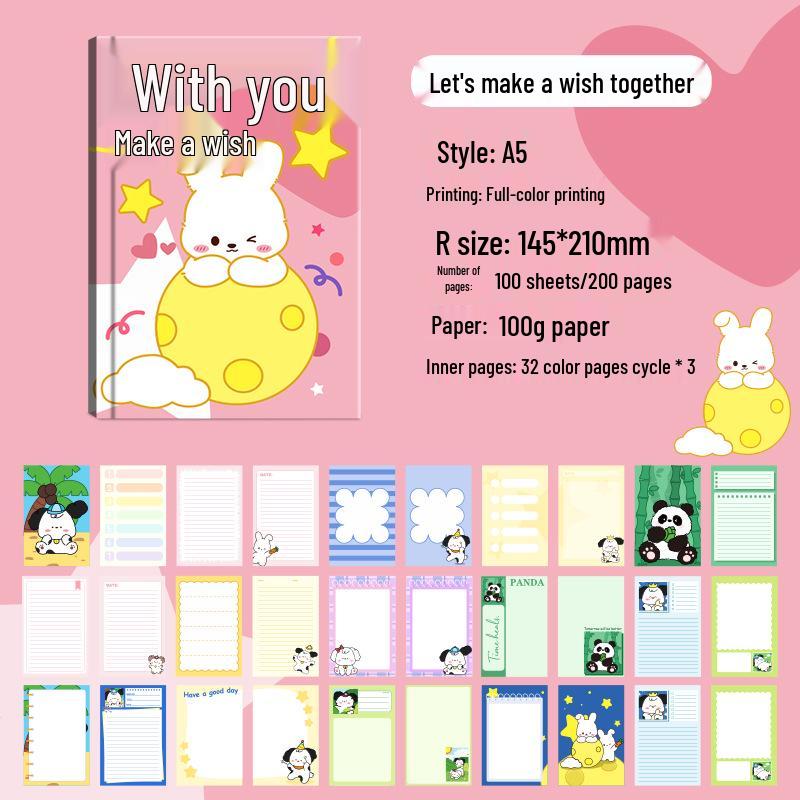 A5 Student Cartoon Notebook: Cute, Colorful, Thick Pages, Ideal for Elementary School Diary.