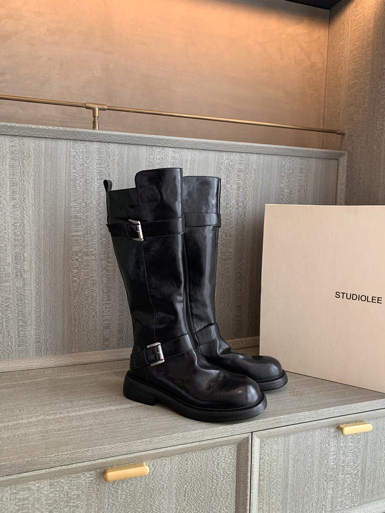 Grape mother leather heightening 4cm retro old locomotive short boots double buckle belt side zipper thick-soled knight boots women