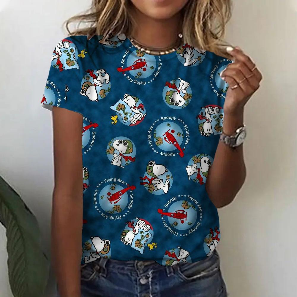 2026 Women's T-Shirt Snoopy Pattern 3D Digital Printing Women's Fashion Short Sleeve Casual Ladies