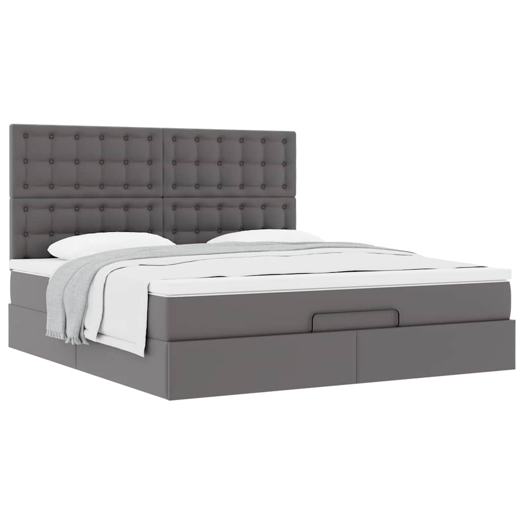 Ottoman Bed with Mattress Gray 180x200 Cm Faux Leather