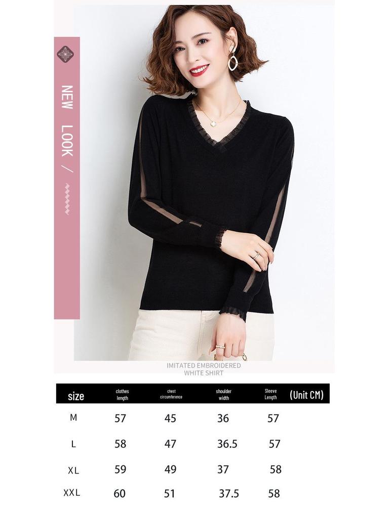 Women's Minimalist Wool V-Neck Long Sleeve Sweater - Autumn/Winter Slimming Base Layer Top
