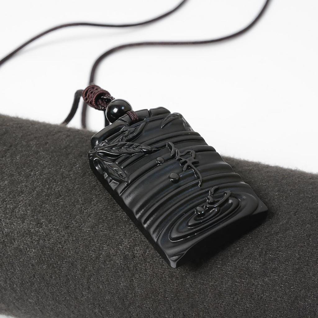 Natural Obsidian Serenity Pendant: Unisex Large Ethnic Water Drop Necklace