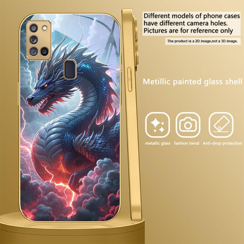 

Fantastic dragon shape For Samsung A 31 32 A33 A34 35 14 15 13 16 25 26 50 52 53 54 55 56 70 71 72 73 Golden glass phone case Galaxy A21s