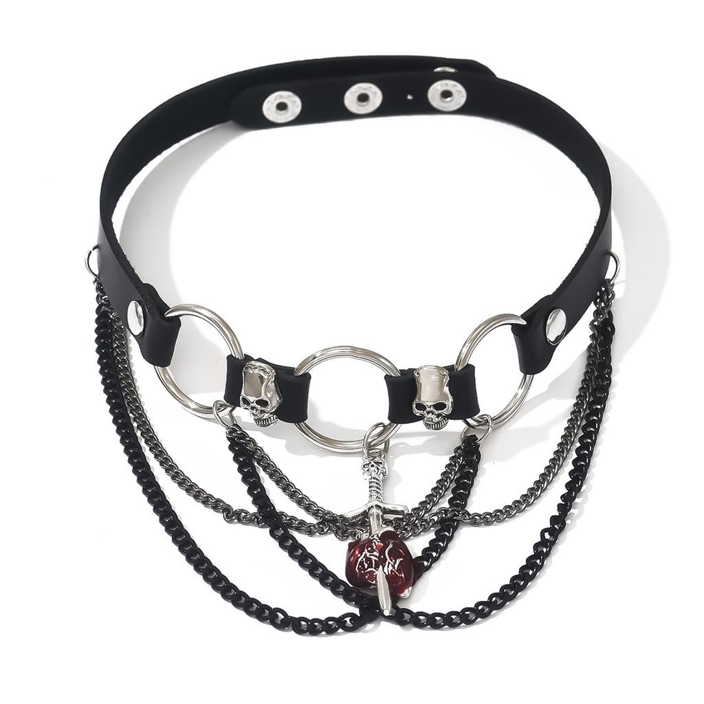 Punk style cross choker collar exaggerated personality tassel PU necklace sweet cool babes accessories